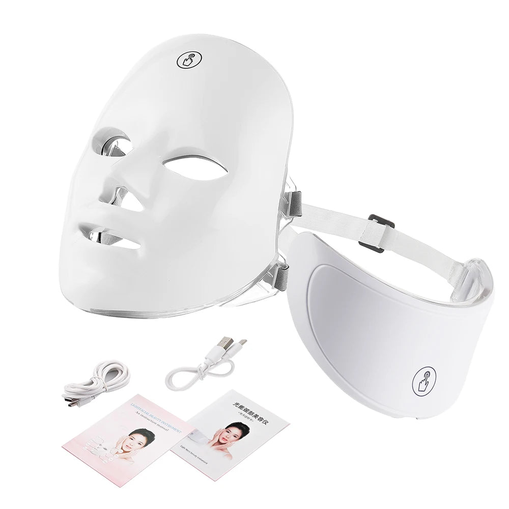 Lumevia™ LED Facial & Neck Beauty Mask – 7-Color Light Therapy Device for Anti-Aging, Acne & Skin Rejuvenation